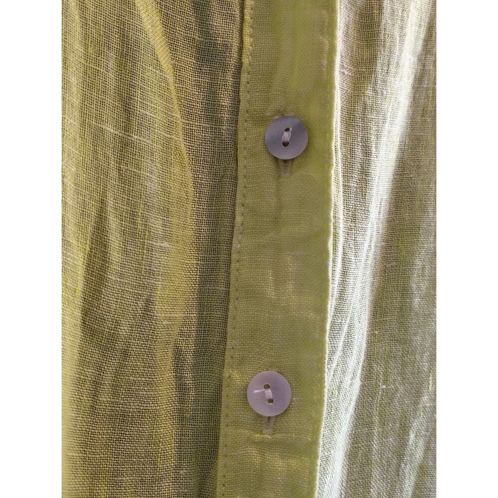 Sigrid Olsen Linen Button Front Shirt Size 1X Roll Sleeve Chartreuse... - Picture 8 of 10